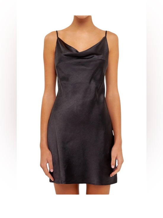 Endless Rose Dresses & Skirts - ENDLESS ROSE Black Satin Slip Mini Dress Cowl Neck Adjustable Straps LBD Size 2